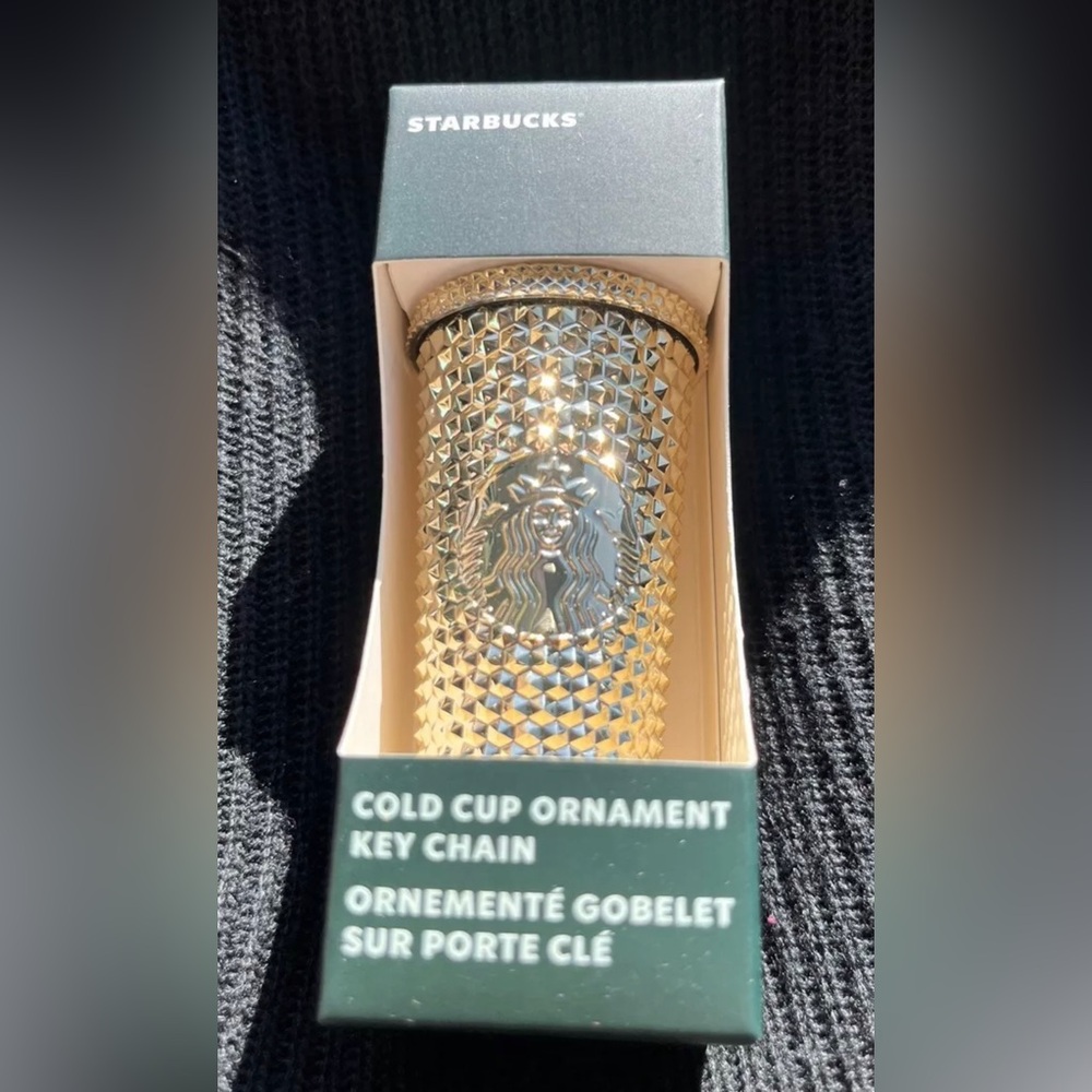 Starbucks 2022 Christmas Mini Studded Tumbler Ornaments Key Chain GOLD